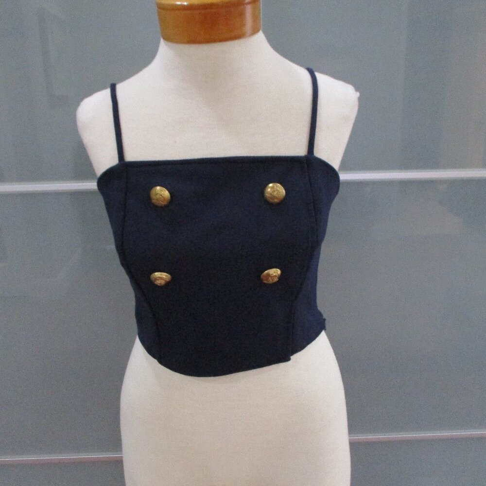 Anthropologie Eva Franco Nautical Button Detail Spaghetti Strap Cropped Tank